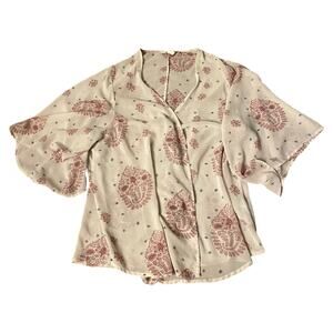 Forever 21 Cream and Red Bohemian Lightweight Shawl